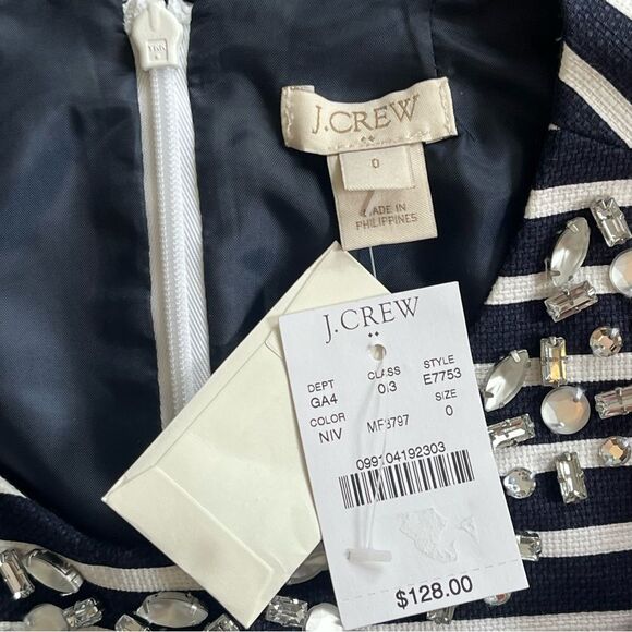 NWT J. Crew Black & White Striped Crystal Embellished Sheath Dress Size 0 - Picture 7 of 8